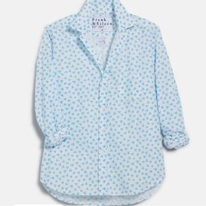 FRANK & EILEEN Frank Heart Print Shirt Size XS White Blue Long Sleeve Button Up